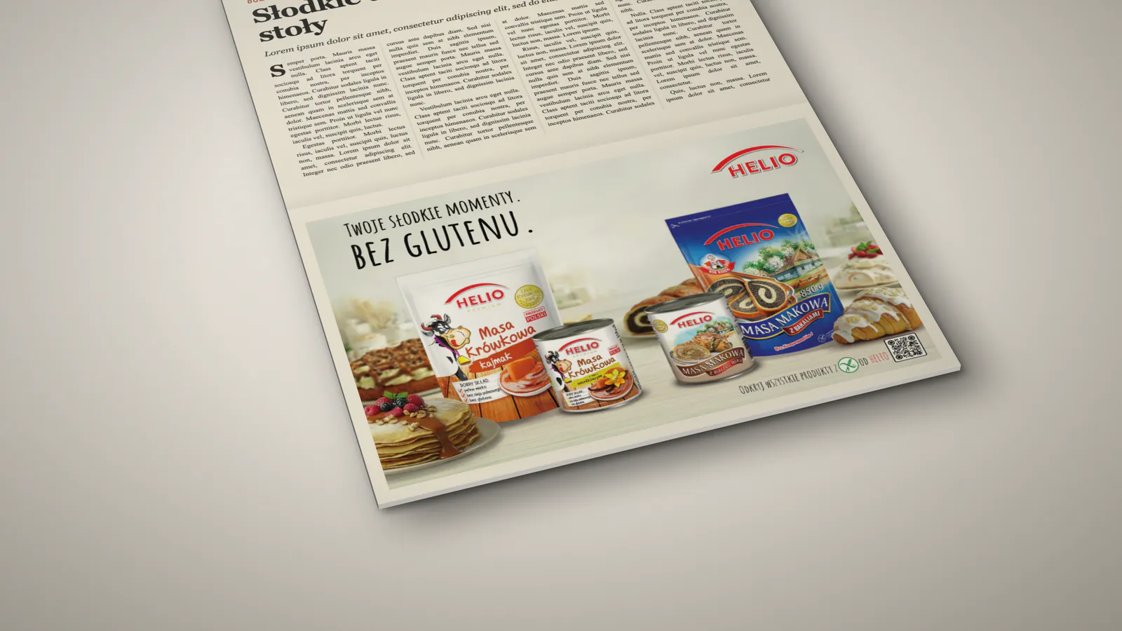 Reklama prasowa Helio „Twoje słodkie momenty. Bez glutenu.” na stronie gazety