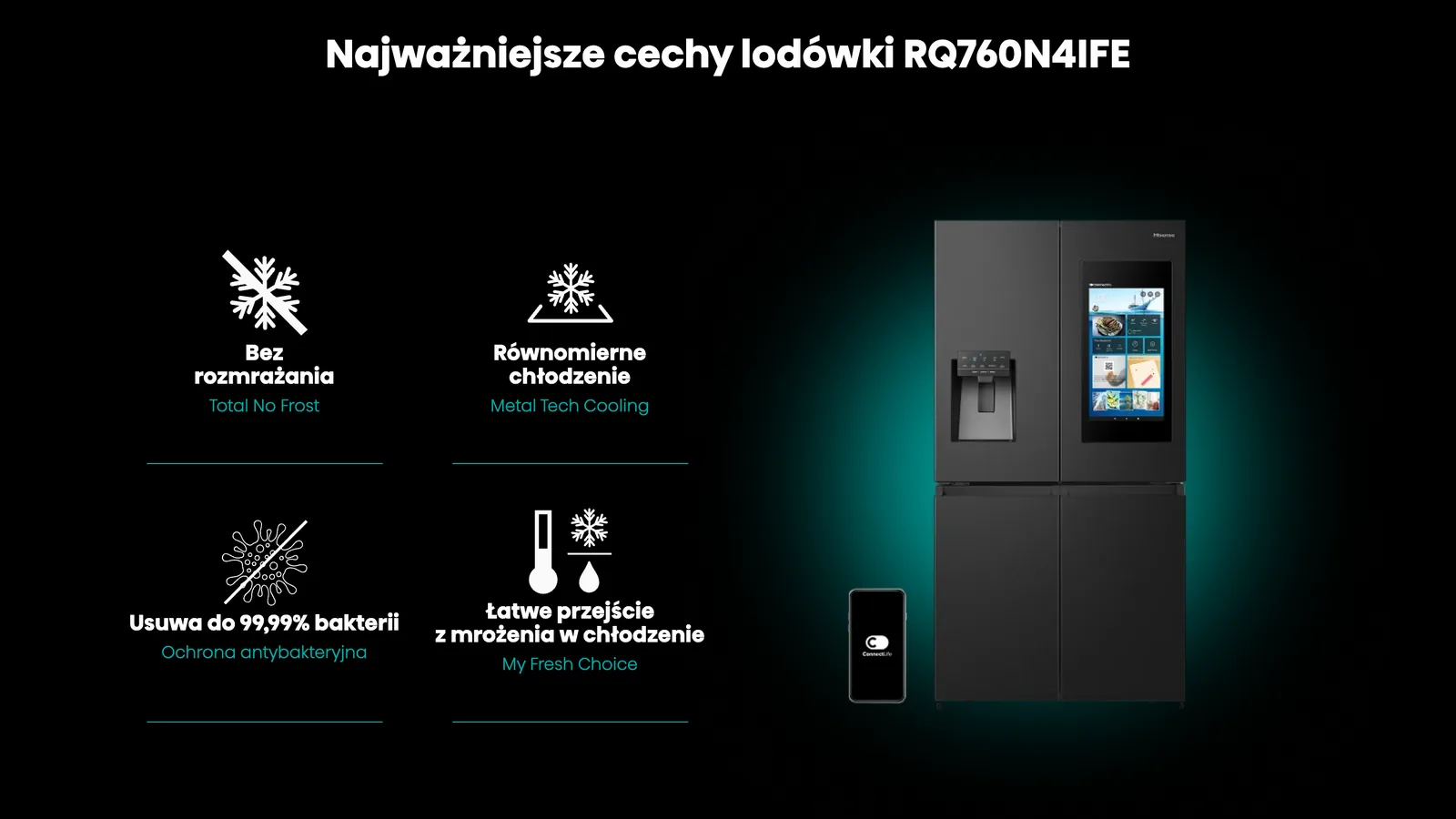 Karta produktowa lodówki Hisense RQ760N4IFE z serii Golden