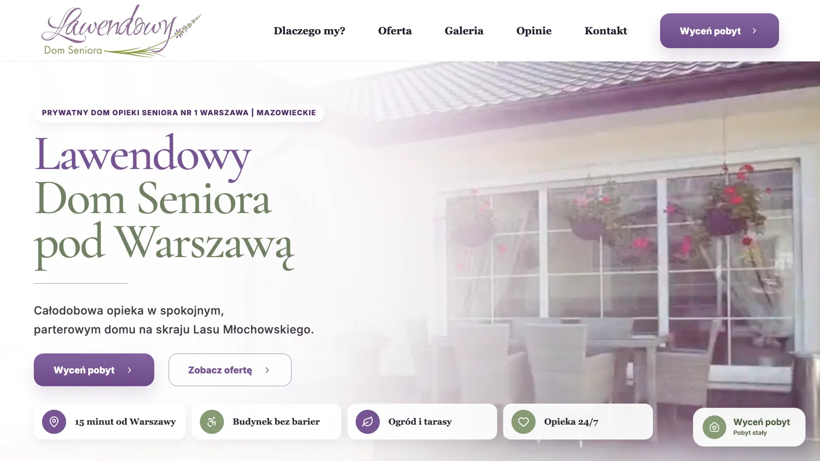 Strona Lawendowy Dom Seniora z kartą wyceny pobytu i rodzajami opieki