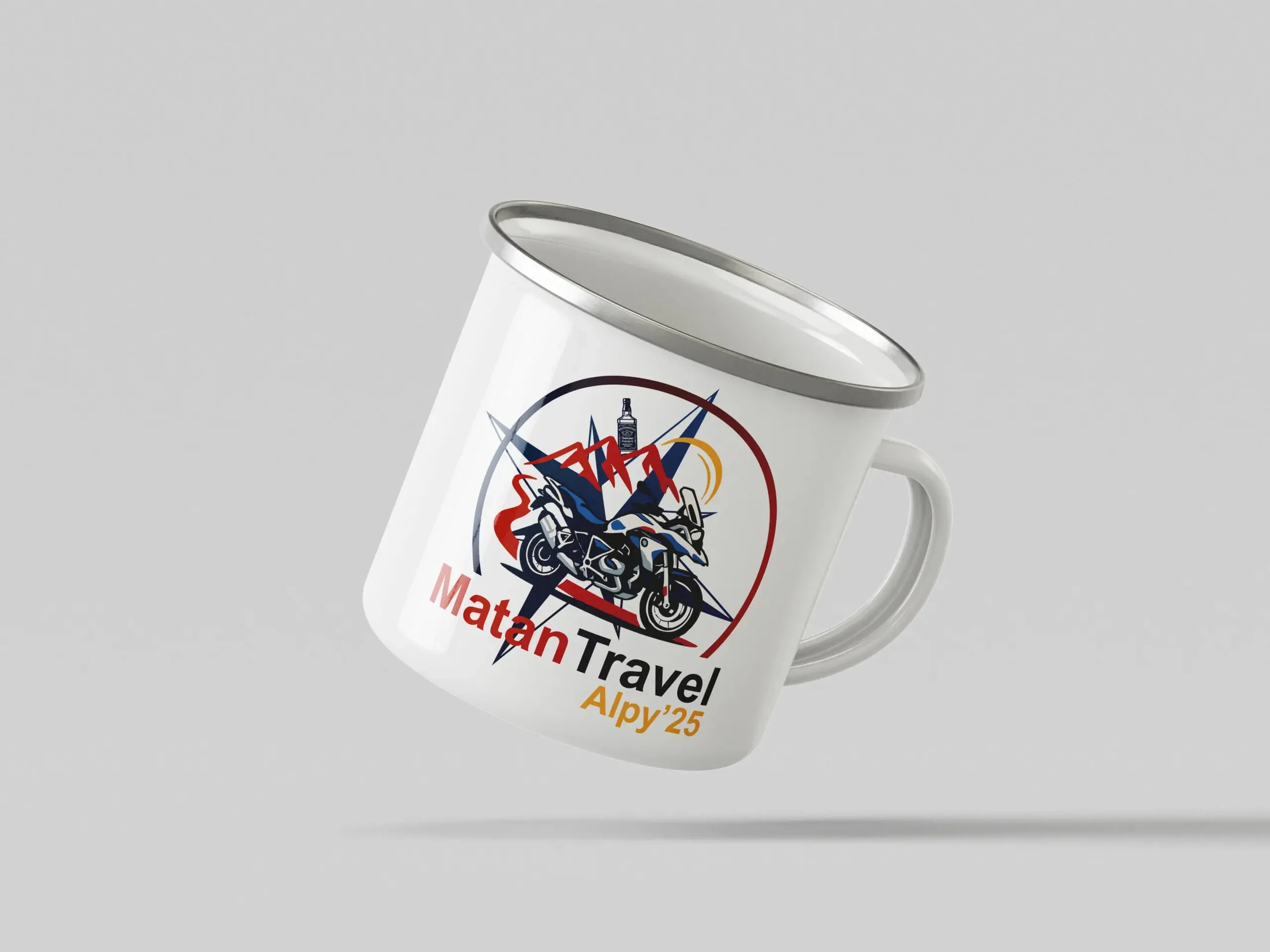 Logo MatanTravel nadrukowane na emaliowanym kubku