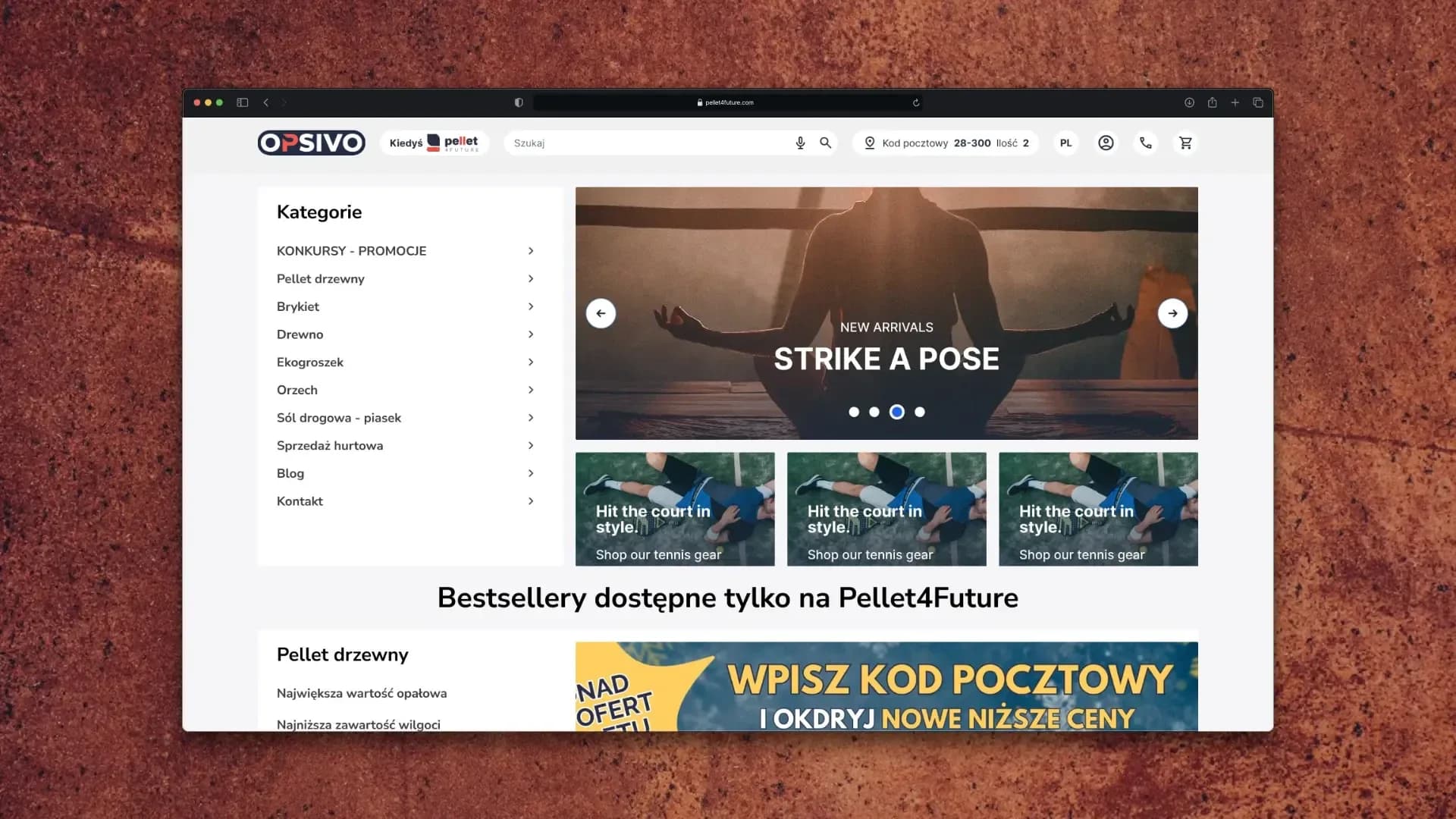 Sklep Pellet4Future z listą kategorii i banerem promocyjnym