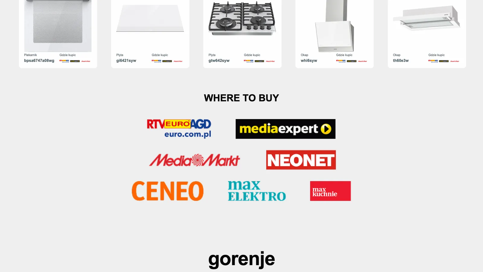 Sekcja „gdzie kupić” z logotypami sieci handlowych